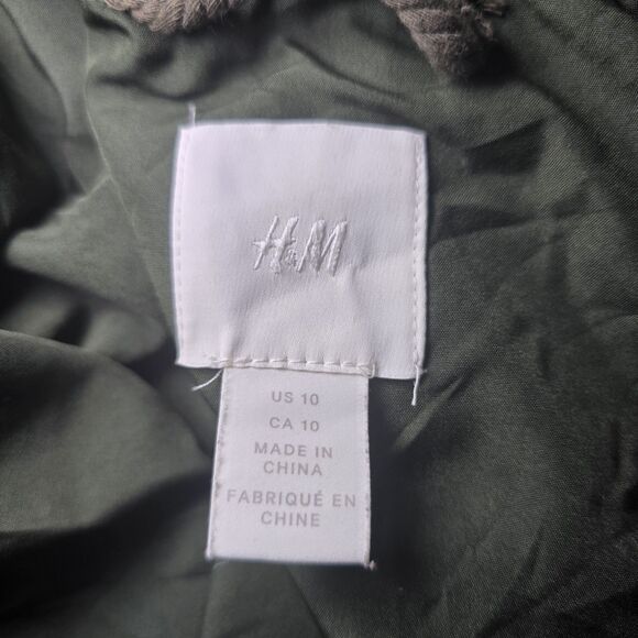 H&M Women’s Army Green Hooded Parka Jacket Size US 10 Zip Up/ Drawstring Waist - Picture 4 of 6